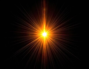 Fototapeta premium Brilliant orange lens flare radiates intensely against a stark black background.