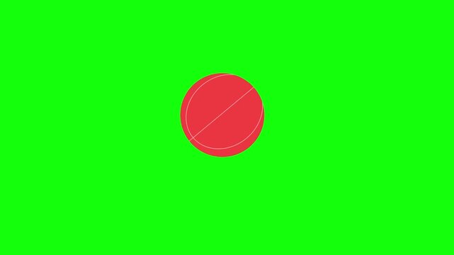 Looping 2D animation of a bright red basketball with white lines bouncing smoothly on a bright green chroma key background &mdash; realistic squash and stretch effect on each bounce, natural arc motion.