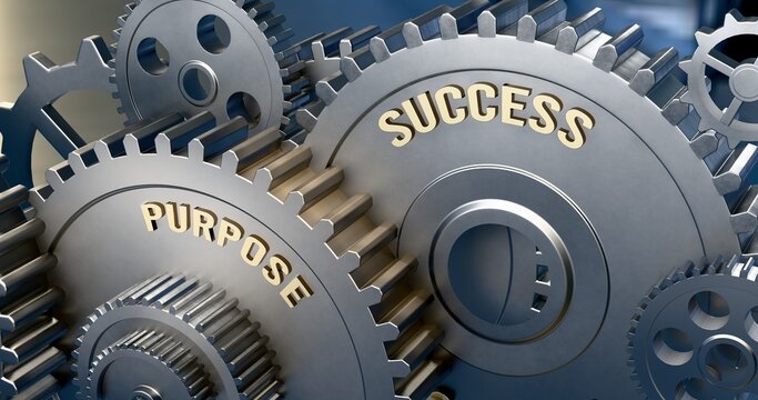 Purpose is a power gear of success. It's the driving force in the Success Engine. Purpose sets success in motion. No AI, created by humans for humans. ,3d illustration