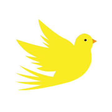 Stylized flying yellow bird. Cartoon object.Isolated. Vector illustration.