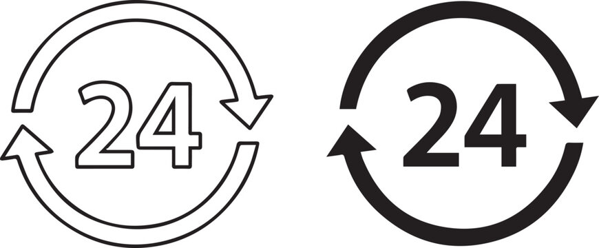 24 hour service icon set vector illustration. Continuous support and availability symbol for business and web design.