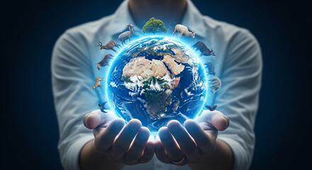 Hands Holding Glowing Earth Planet – Global Protection, Sustainability and Environmental Responsibility Concept