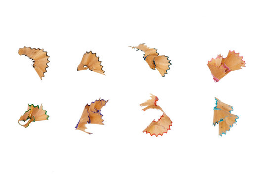 set of various shavings of a color pen sharpener isolated on white or transparent png