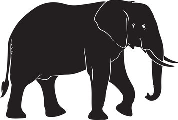 Fototapeta premium Black silhouette of an elephant walking in profile on a white background, minimal outline.