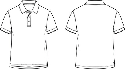 Blank polo shirt mockup, front and back view, short sleeve collar t shirt template isolated on white background vector illustration