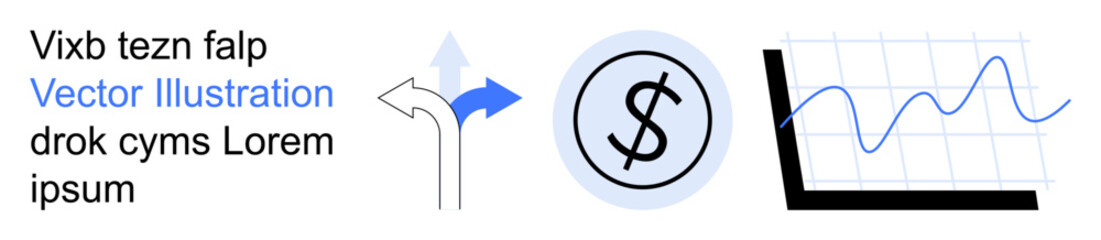 Obraz premium Finance, decision-making, investment, economy, business growth, analytics. Arrow choosing direction, dollar sign graph with trends. Finance and decision-making concepts for business strategies