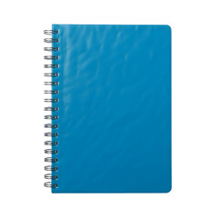 A blue spiral bound notebook on a white background