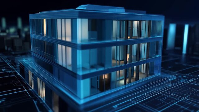 Architectural design blueprint plan illustration showcasing a modern building with innovative features and detailed layout