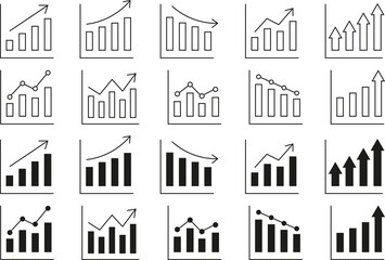 Fototapeta premium Business Growth Chart Line Icons Set – Analytics Graph Outline Vector