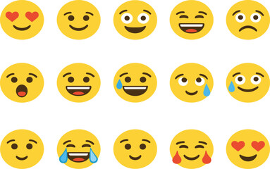 Fototapeta premium Yellow Emoji Faces Collection Happy Sad Laughing Crying Love Emoticons Social Media Reaction Vector Illustration Set