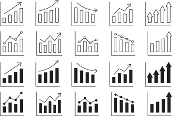 Fototapeta premium Business Growth Chart Line Icons Set – Analytics Graph Outline Vector