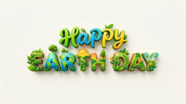 EARTH DAY - APRIL 22 green banner with leaves isolated on white background