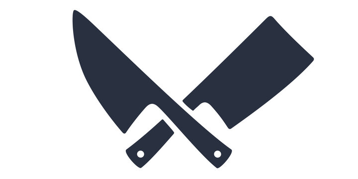Professional butcher knife, meat cleaver icon for your craft branding. This butcher knife set represents high quality tools. Each butcher knife features a unique grunge texture. Vector Illustration