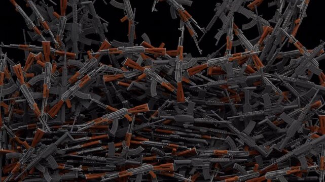 Falling assault rifle &ndash; 3d render with alpha channel.