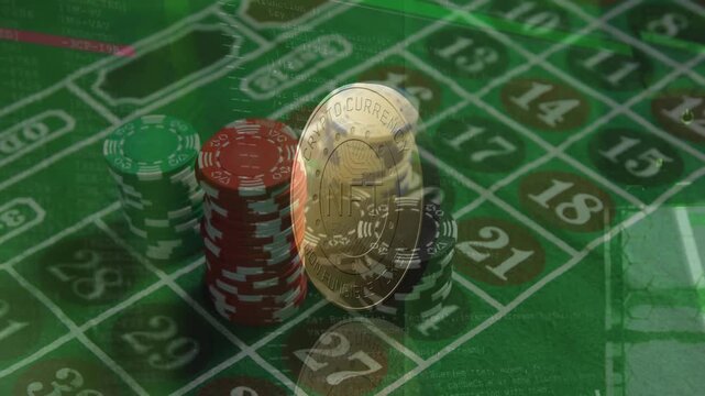 Animation of globe with data processing over casino gambling board