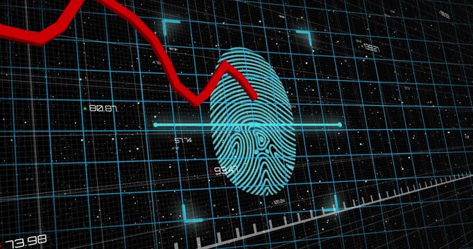 Animation of fingerprint and padlocks over data processing