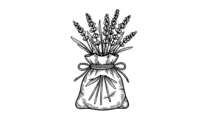 Lavender herb sachet vintage outline vector illustration © MD