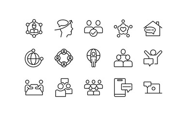 Fototapeta premium Modern Community, neighborhood line icon set. Team building, leadership, unity, coworker vector icons