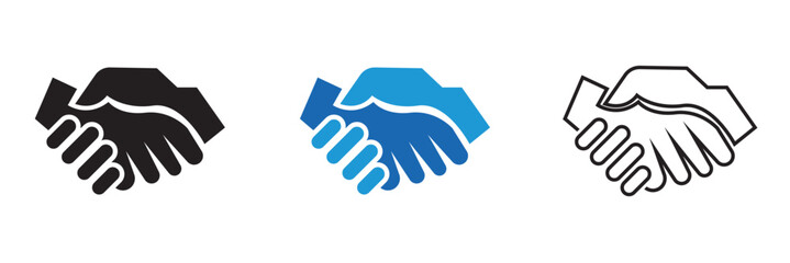 Fototapeta premium Handshake Icon. Set of heart and handshake app icons representing trust, partnership, love, and cooperation in business, charity, and community support concepts.