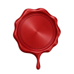 Red wax seal stamp with drip isolated on transparent background

