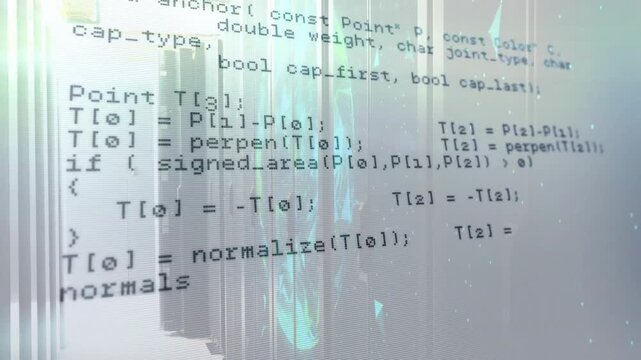 Opening translucent screen showing API response code, scrolling and visualizing geometry routines
