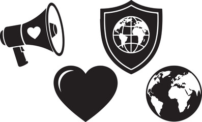 Global Protection and Love Symbol Icons in Black White