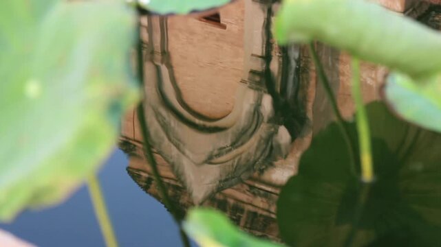 Chiang Mai, Thailand Wat Chedi Laung pagoda water reflection, stock footage