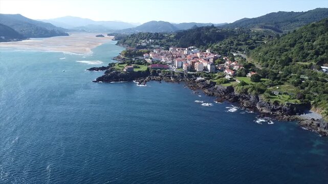 Aerial Drone View of Mundaka and Urdaibai Estuary, Basque Country, Spain