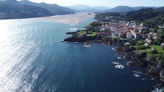 Aerial Drone View of Mundaka and Urdaibai Estuary, Basque Country, Spain