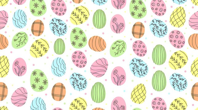 Colorful Easter eggs with patterns placed against a plain white background