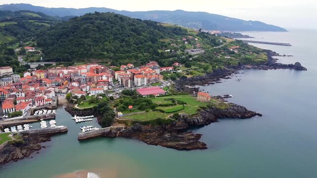 Aerial Drone View of Mundaka and Urdaibai Estuary, Basque Country, Spain