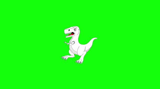 Looping 2D animation of a cute white cartoon dinosaur crawling forward on bright green chroma key background &mdash; moving on all fours with slow, deliberate crawling motion, small arms reaching forward.