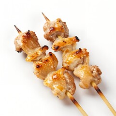 Crispy Kawa Yakitori Skewer White Background