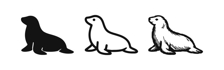 Cute Seal Animal Icon Set - Marine Mammal Ocean Creature Illustration © drawing lines