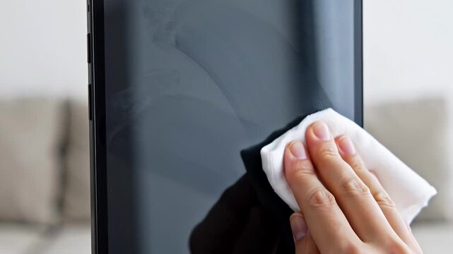 ?Thorough screen cleaning: hand wiping a smartphone for a streakfree finish