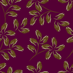 Fototapeta premium Seamless floral pattern, liberty ditsy print with cute large botany in retro folk style. Beautiful botanical design of hand drawn wild plants: flowers, leaves on black background. Vector illustration