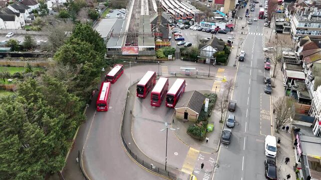 Chingford Station Bus Terminus East London UK drone,aerial