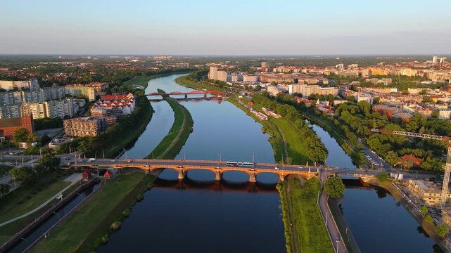 Wroclaw Cityscape, Travel Tourism, Orda River Bridge Crossings, Aerial