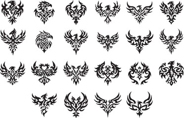 Tribal Phoenix Tattoo Emblem Vector Symbol Set