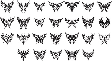 Tribal Butterfly Tattoo Ornament Vector Symbol Set