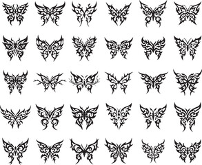 Tribal Butterfly Tattoo Vector Ornament Icon Set