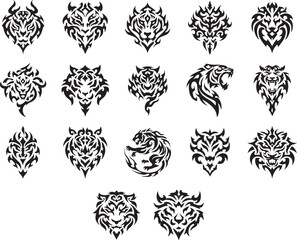 Tribal Lion Head Tattoo Emblem Vector Symbol Set