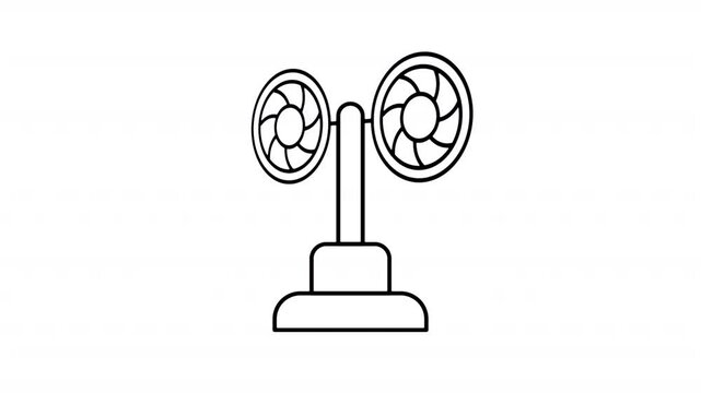 Wind Anemometer Weather Sensor Black Line Icon Animation Representing Wind Speed Measurement, Weather Monitoring and Climate Observation on Transparent Background for Meteorology