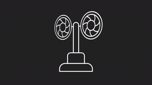 Wind Anemometer Weather Sensor White  Line Icon Animation Representing Wind Speed Measurement, Weather Monitoring and Climate Observation on Transparent Background for Meteorology
