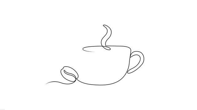 Animated minimalist coffee cup and coffee beans line art.