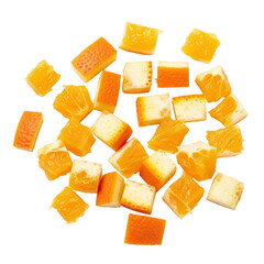 Diced oranges cut on transparent background for cooking