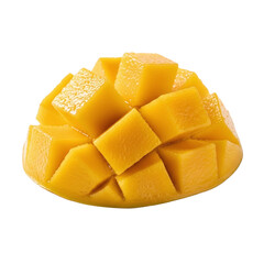 Cubed mango half with flesh prepared for eating isolated