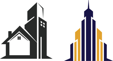 Fototapeta premium Real estate building icons with abstract shapes