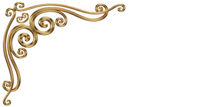Golden ornate scroll corner frame design element isolated on transparent background transparent background