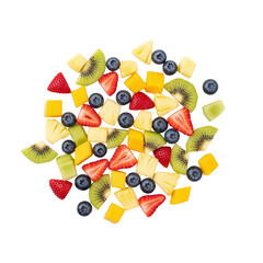 Fresh fruit salad mix with berries and kiwi on transparent background